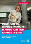 Plakat der Imagekampagne für das Handwerk mit Konditorin Paula und Schriftzug: Wer gute Dinge macht, kann guter Dinge sein.